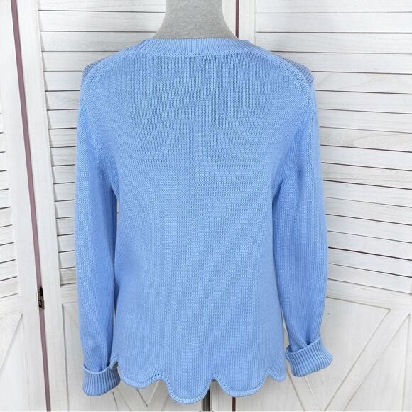 J. by J.Crew Scalloped Hem Crew Neck Sweater Blue Medium Cotton Preppy - Picture 4 of 12